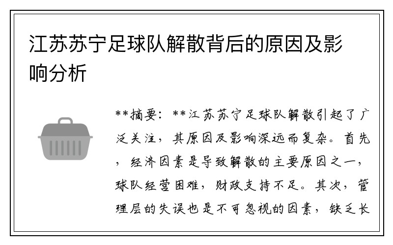 江苏苏宁足球队解散背后的原因及影响分析